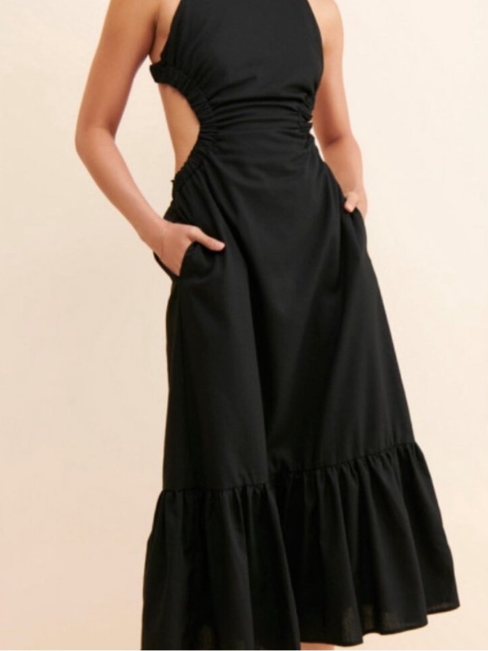 Astr Black Cutout Halter Maxi Dress with Pockets